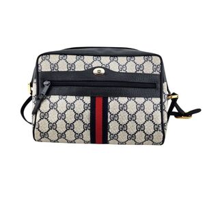 Gucci Black and Beige Crossbody Bag with Red Accent